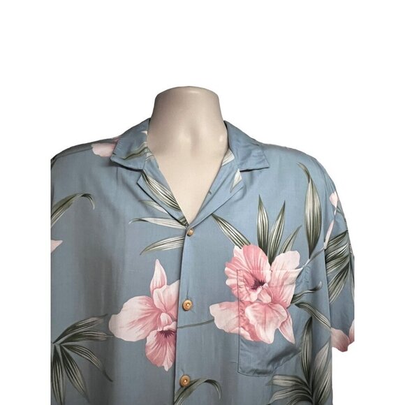 Vintage Paradise Found Blue Floral Hawaiian Button Up Shirt Large Pocket USA - Picture 4 of 6
